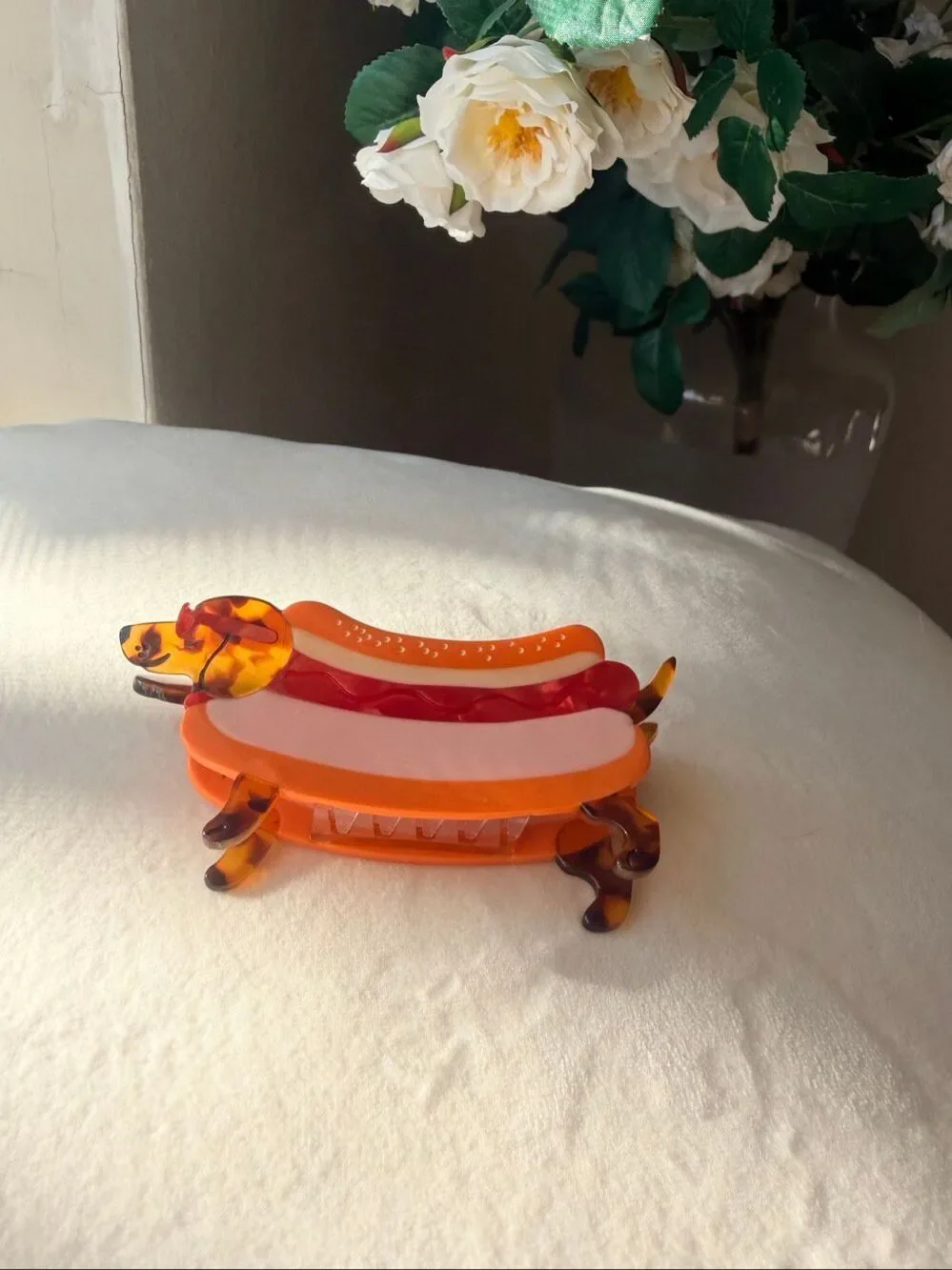 Dachshund Hot Dog Hair Claw Clip Tortoise Novelty Statement Barrette